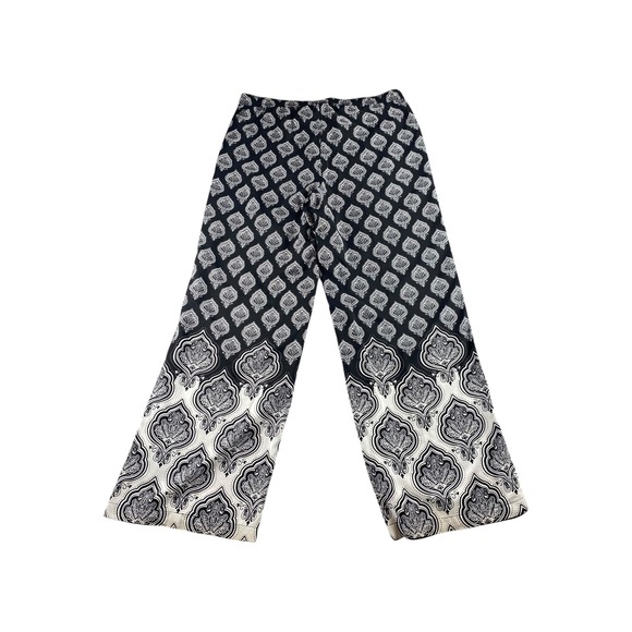 Mud Pie Paisley Wide Leg Palazzo Pants Black White L Elastic Waist - Picture 8 of 9